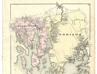 1881 Map Harrington Addison Alexander Cooper Crawford Maine Map W/family Names