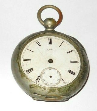Antique 1882 Waltham Wm.  Ellery 18 Size 11 Jewel Key - Wind Pocket Watch
