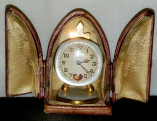 Antique Brevet Fleur De Lys Paris Mop Travel/boudoir Clock W/ Box