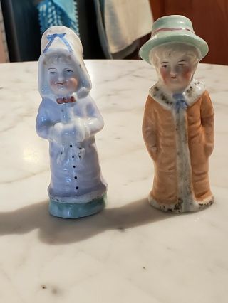 Adorable Antique Girl & Boy German Porcelain Salt And Pepper Set