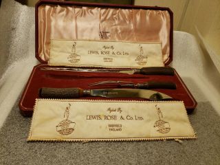 Antique Lewis,  Rose & Co.  Ltd.  Stag Handle Knife Set In Case