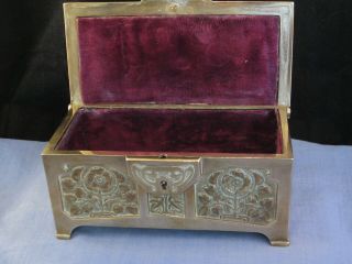 ANTIQUE VICTORIAN ART NOUVEAU BRASS JEWELLERY TRINKET BOX CHEST MOTHER FRENCH 3