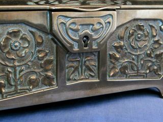 ANTIQUE VICTORIAN ART NOUVEAU BRASS JEWELLERY TRINKET BOX CHEST MOTHER FRENCH 5
