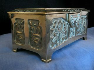 ANTIQUE VICTORIAN ART NOUVEAU BRASS JEWELLERY TRINKET BOX CHEST MOTHER FRENCH 6