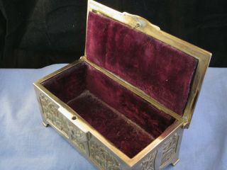 ANTIQUE VICTORIAN ART NOUVEAU BRASS JEWELLERY TRINKET BOX CHEST MOTHER FRENCH 8
