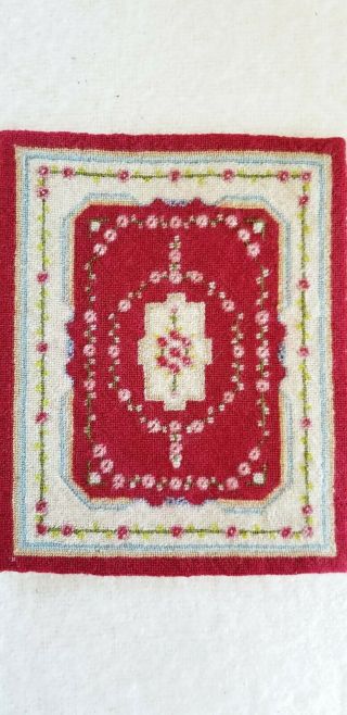Vintage Wool Handcrafted Needlepoint Carpet In Reds And White 8 X 10 "