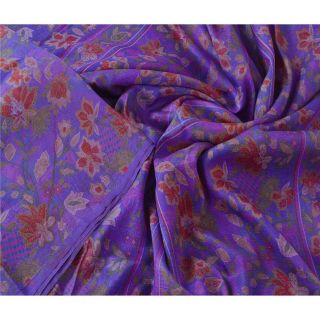 Sanskriti Vintage Blue Saree 100 Pure Silk Printed Sari 5 Yd Fabric Decor Craft