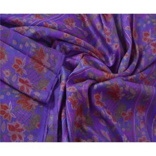 Sanskriti Vintage Blue Saree 100 Pure Silk Printed Sari 5 Yd Fabric Decor Craft 2