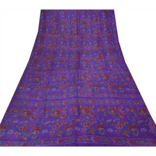 Sanskriti Vintage Blue Saree 100 Pure Silk Printed Sari 5 Yd Fabric Decor Craft 3