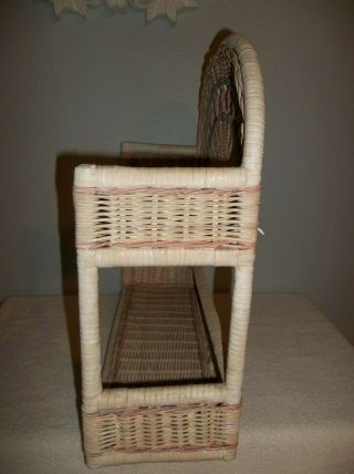Vintage Wicker Rattan Bathroom 2 Tier Wall Shelf Blue and Pink Natural Hanging 3