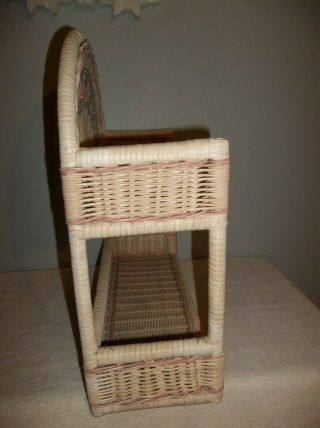 Vintage Wicker Rattan Bathroom 2 Tier Wall Shelf Blue and Pink Natural Hanging 6