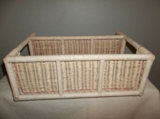 Vintage Wicker Rattan Bathroom 2 Tier Wall Shelf Blue and Pink Natural Hanging 7
