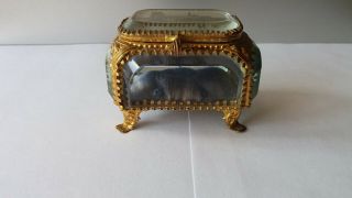 Antique French Ormolu Beveled Glass Jewelry Casket Box Paris Notre - Dame