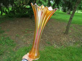 Imperial Morning Glory Antique Carnival Glass 18 " Funeral Vase Marigold Beauty