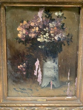 Alfred Rouby Antique French Floral Oil Painting (1849 - 1909) RARE MASTERPIECE 1/1 2