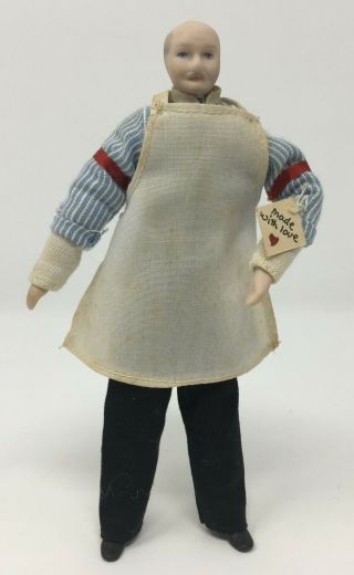 Vintage Artisan Tagged By Elaine 1982 Bisque Head Dollhouse Doll With Cloth Body