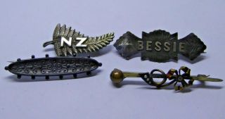 4 X Antique And Vintage Silver And Other Brooches - Inc.  Bessie Name Brooch