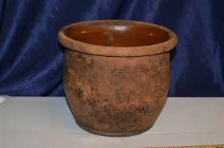 Antique Clay Pot Crock Old Pennsylvania Redware Glazed Out Of Round Philadelphia