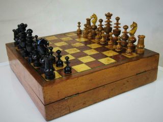 Antique French Chess Set K 67 Mm And Chess Backgammon And Checkers German Board