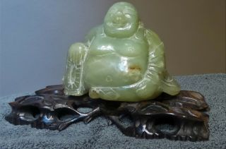 ANTIQUE VINTAGE CHINESE CARVED GREEN JADE BUDDHA FIGURINE STATUE N/R 2