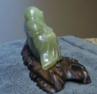 ANTIQUE VINTAGE CHINESE CARVED GREEN JADE BUDDHA FIGURINE STATUE N/R 6