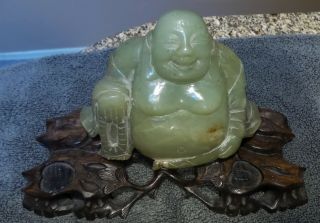 ANTIQUE VINTAGE CHINESE CARVED GREEN JADE BUDDHA FIGURINE STATUE N/R 7
