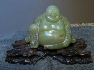 ANTIQUE VINTAGE CHINESE CARVED GREEN JADE BUDDHA FIGURINE STATUE N/R 8