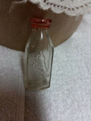 Vintage Clear Glass Toy Doll Baby Bottle With Embossed Dog On The Front