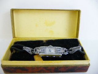 Antique Ladies Art Deco Wrist Watch; Stamped 925 Silver; Diamond Set; 1920 