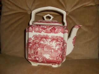 Antique Mason ' s ENGLAND Red/Pink Transferware Vista Pattern Teapot Lid Trivet 3
