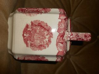 Antique Mason ' s ENGLAND Red/Pink Transferware Vista Pattern Teapot Lid Trivet 4
