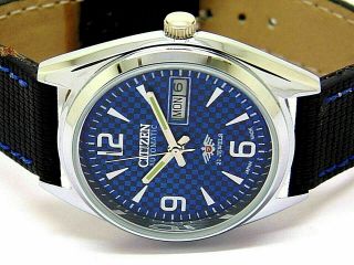 Citizen Automatic Mens Steel Blue Dial Vintage Day/date Japan Wrist Watch Run