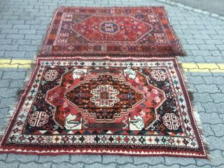 antico - swiss 2 Antique indoGHASHGHAII rugs 4`x 5`5 and 3`7 x 5`1 ft 3