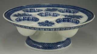 Antique Pottery Pearlware Blue Transfer Floral Egg Stand w/ Fixed Cups 1810 3