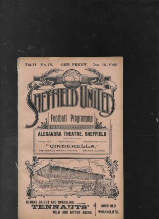 Antique Programme Sheffield United V Swindon Town (fa Cup) 161 - 1908