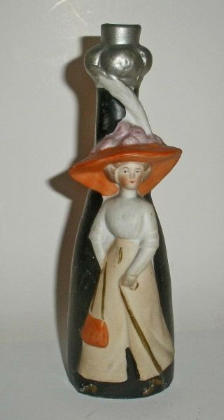 Antique Schafer Vater Era Figural Gibson Girl Woman Nipper Flask - Germany