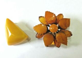 2 X Antique Vintage Butterscotch Egg Yolk Yellow Baltic Amber Brooch Pin 14 Gram