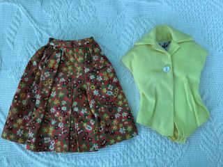 Vintage Barbie Country Fair Outfit Print Skirt And Yellow Body Blouse