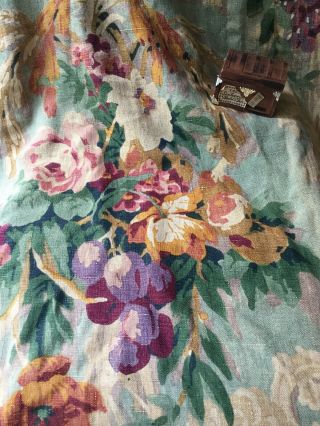 Vintage Hand Blocked Linen Rose Curtain Drape Fabric Panel C1930 - 40 98”lx 40”w