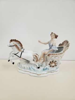 Vintage Arpo Fine Porcelain Horse Drawn Chariot Made in Romania 2