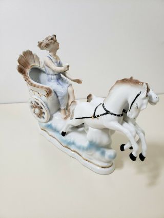 Vintage Arpo Fine Porcelain Horse Drawn Chariot Made in Romania 3