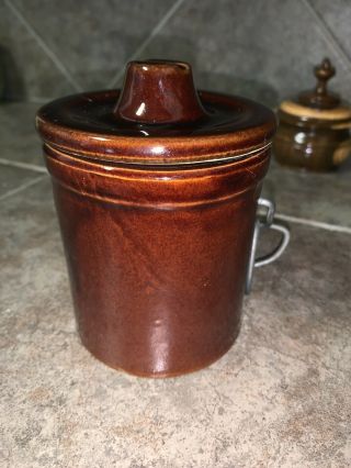 Vintage Brown Glazed Cheese/butter Stoneware Crock With Wire Bail Lid - No Seal