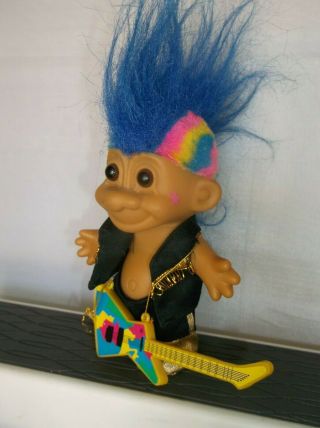 Vintage Russ Troll Doll Punk Rock N Roll Rainbow Mohawk Hair Guitar
