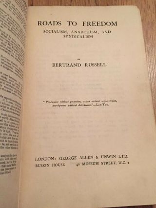 Roads To Freedom Bertrand Russell 2nd Edition Rare 1919 Antique Hardback