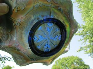 Fenton DRAGON & LOTUS ANTIQUE CARNIVAL ART GLASS RUFFLED BOWL BLUE 3