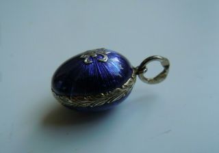 Rare Russian Faberge Design 84 Silver Enamel Egg Pendant 1915 - 17