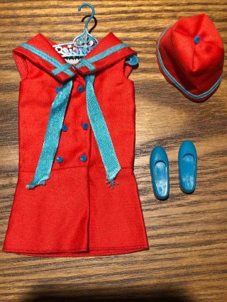 Vtg Barbie Francie Land Ho 1220 Tagged Red Nautical Dress Neck Tie