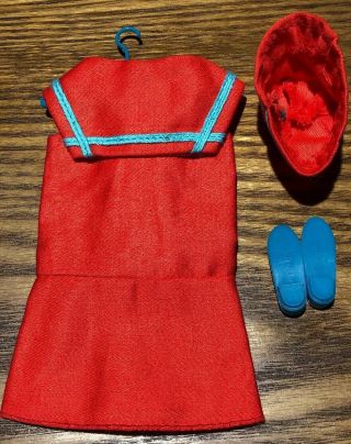 Vtg Barbie Francie Land Ho 1220 Tagged Red Nautical Dress Neck Tie 2