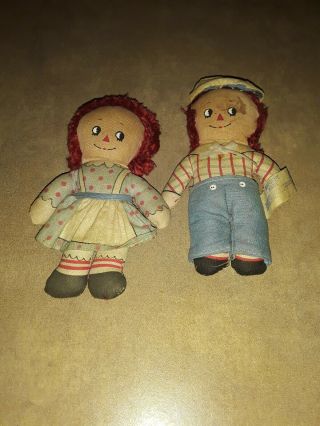 Miniature Raggedy Ann And Andy Dolls Pair Vintage Knickerbocker