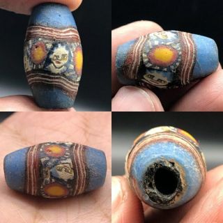 Intact Rare Ancient Phoeninsian Old Face Mosaic Glass Bead Sai27
